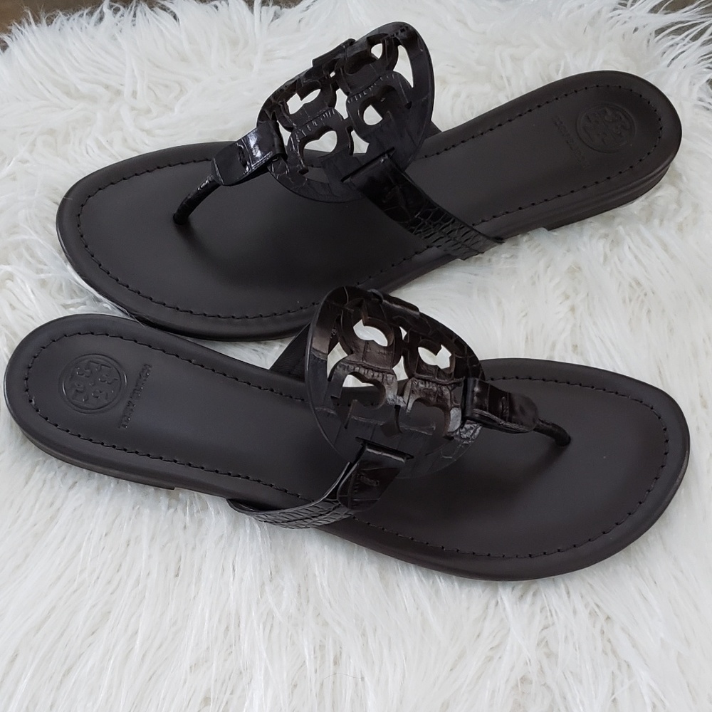 NIB Tory Burch Croc Embossed Miller Sandals